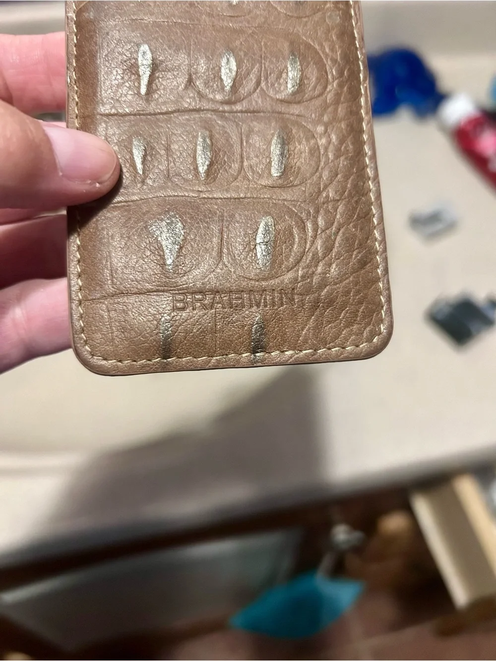 Brahmin Brown Leather Card Wallet with Embossed Texture